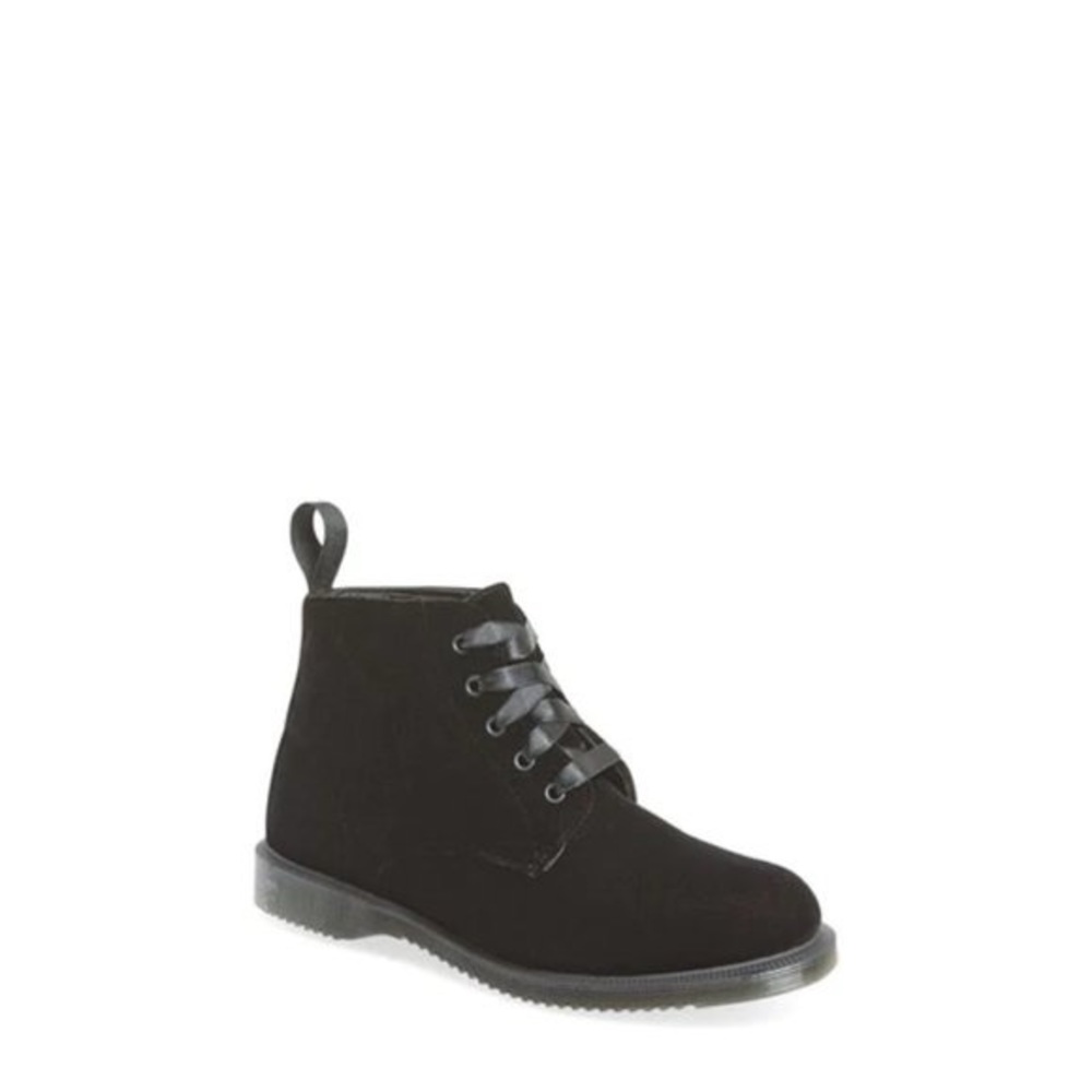 Dr.Martens Lana Velvet Black Ankle Boot Satin Ribbon Lace Up Size 8 Gently Used